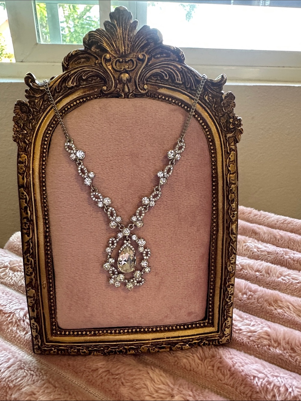 Givenchy Silver Clear Teardrop Crystal Necklace